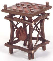 Frontier Checker Table with Game Pieces and Leather Storage Bag